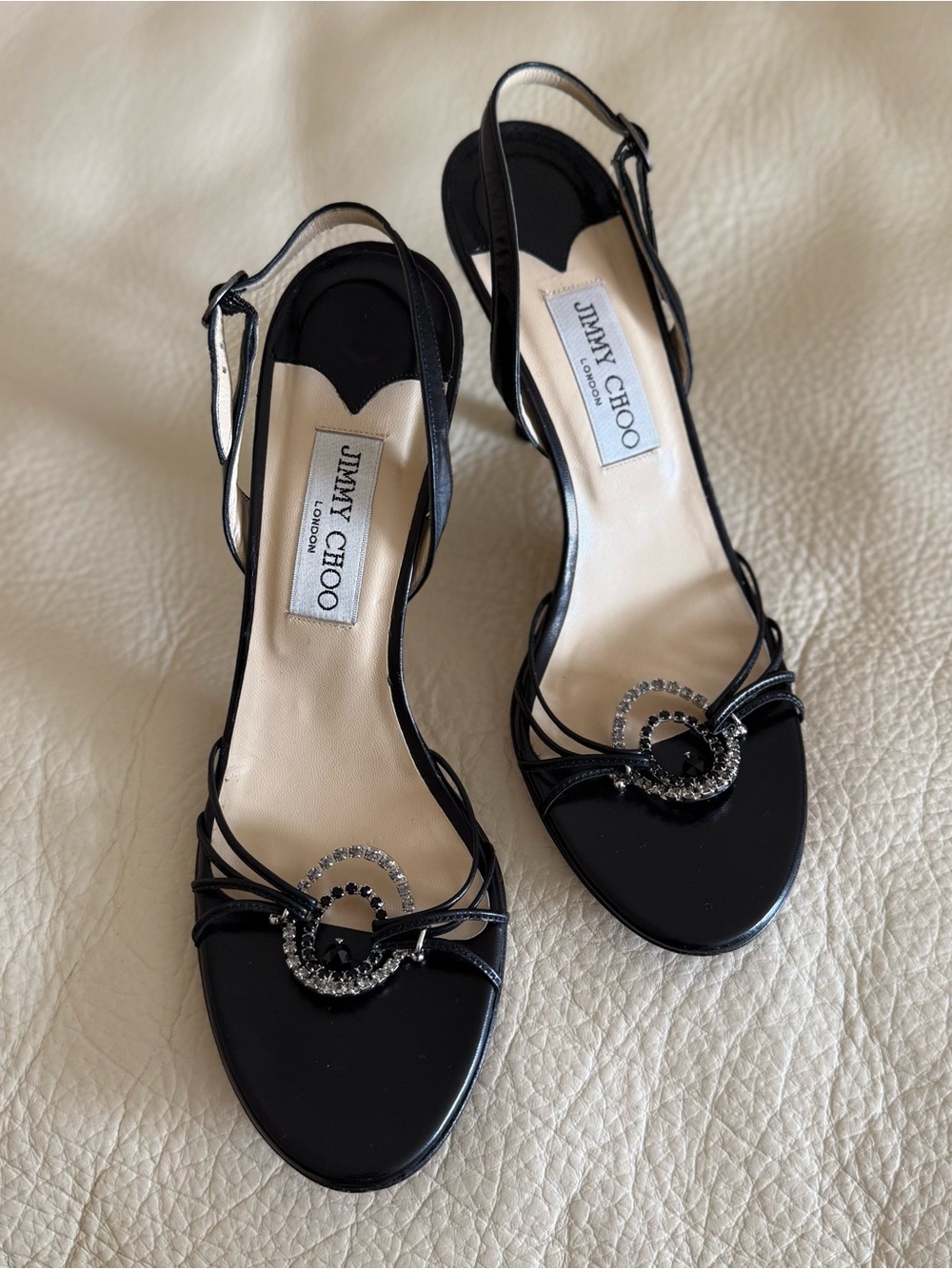 Jimmy Choo Black Crystal-Embellished Slingback Sandals EU 39 US 8.5